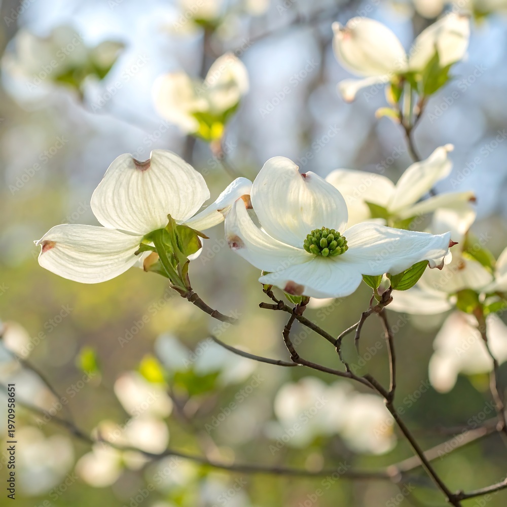 Obraz premium Dogwood Blossoms in Springtime - A Delicate Floral Display.