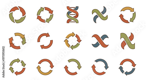 Collection of colorful arrow cycle icons representing refresh, reload, process, and rotation concepts