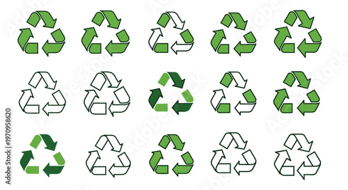 Collection of Green Recycling Symbols Representing Sustainability and Eco-Friendly Practices