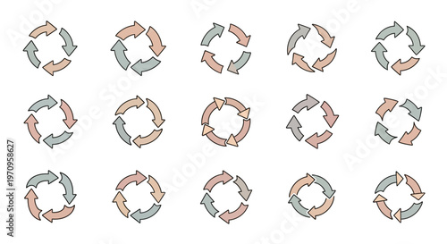Collection of Hand-Drawn Circular Arrow Icons Representing Refresh, Loop, and Continuous Process