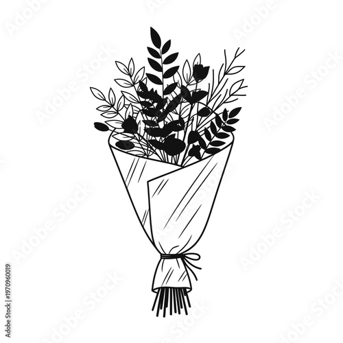 Bouquet of fresh cut flowers wrapped.