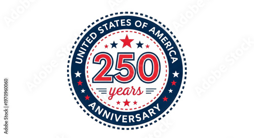 Usa 250th anniversary celebration emblem with red white and blue colors on isolated transparent background