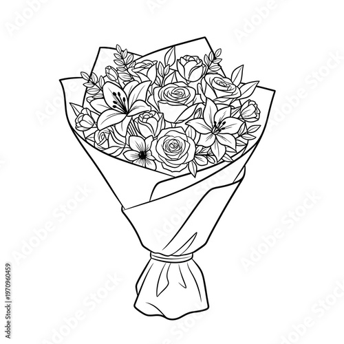 Bouquet of Roses and Lilies Flowers.