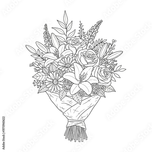 Bouquet of flowers wrapped in paper.