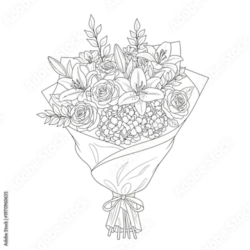 Bouquet of flowers wrapped in paper.