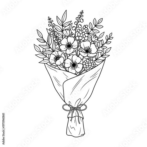Foto Bouquet of flowers wrapped in paper.