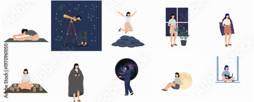 Modern Minimalist Lifestyle Activity Illustration of Various Relaxing Daily Routine Scene