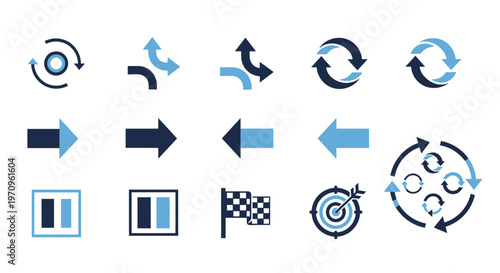Directional arrow and cycle icons set for business progress and navigation