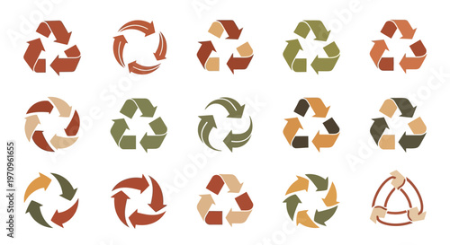 Diverse Recycling Symbols Set: Eco-Friendly Icons for Sustainable Living and Waste Management