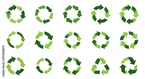 Green Recycling Arrow Symbols Collection for Environmental Concepts