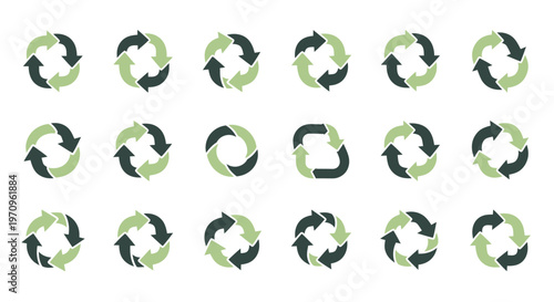Green Recycle and Refresh Arrows Icons Set for Sustainability and Environmental Concepts
