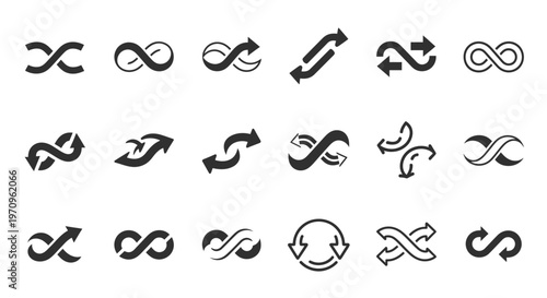 Infinity and Loop Arrows Icon Set, Shuffle Repeat Cycle Reload Symbols