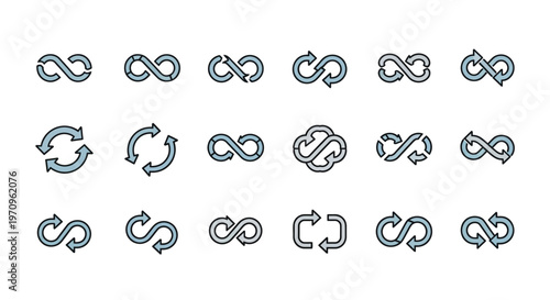 Infinity and Loop Arrows Vector Icons Set: Endless Cycle and Refresh Symbols Collection