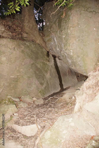 熊野古道中辺路の風景　発心門王子跡ー滝尻王子跡
　胎内くぐり（乳石）