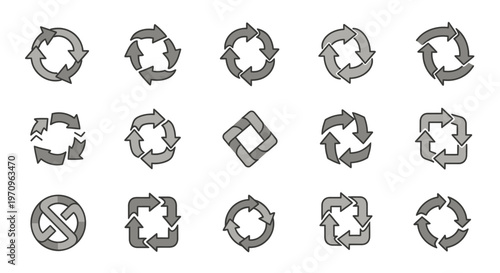 Recycle and Refresh Arrow Icons Set. Circular and Square Rotation Symbols.