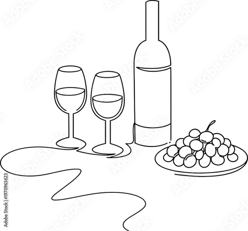 wine glasses bottle corkscrew cheese plate grapes decanter winebucket
