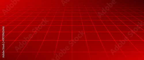 Abstract Red Perspective Grid Digital Background, Futuristic Cyberspace Wireframe Floor with Glowing Light for Technology, Gaming, and Data Visualization Design - Vector Illustration
