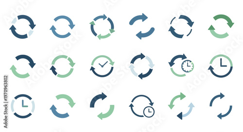 Refresh Reload Cycle Arrow Icons Set with Time Elements
