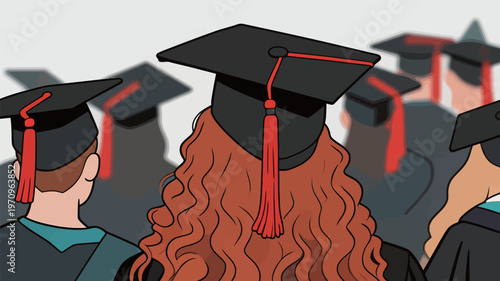 Graduation ceremony takes place outdoors with students wearing caps and gowns while celebrating their achievement during the event