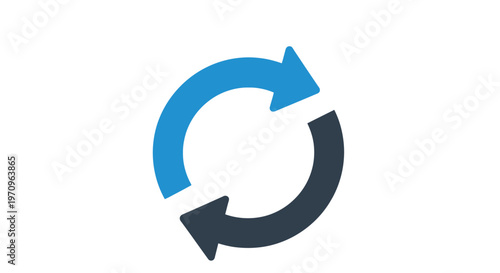 Refresh reload icon with circular arrows, blue and grey update symbol for continuous cycle