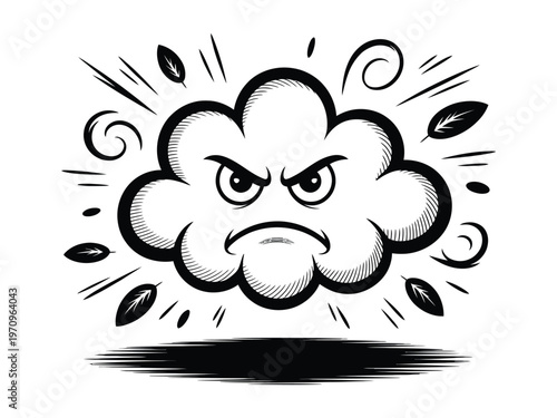 A cartoon illustration of an angry cloud with a fierce expression
