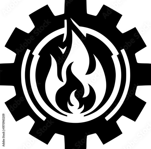 Gear of Industrial Power: A bold, graphic representation of a gear incorporating a fiery flame, symbolizing industrial power and the energy of innovation.