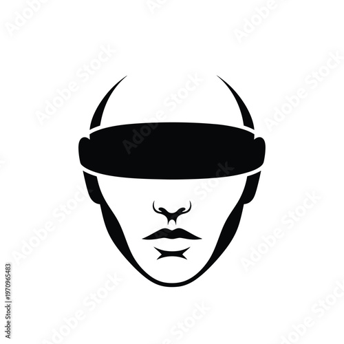 Blindfolded person face black and white illustration.