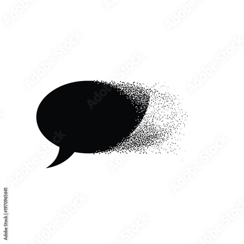 Disintegrating speech bubble with pixel dust effect.