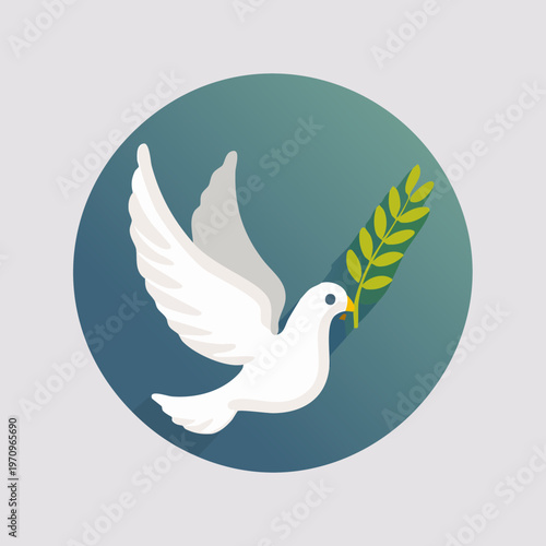 White Dove with Olive Branch Symbol of Peace and Hope.