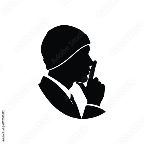 Silhouette of a man with finger on lips for silence.