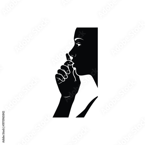 Silhouette of a person making a quiet gesture.