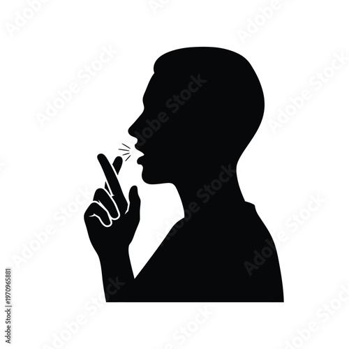Silhouette of a person making a shushing gesture.