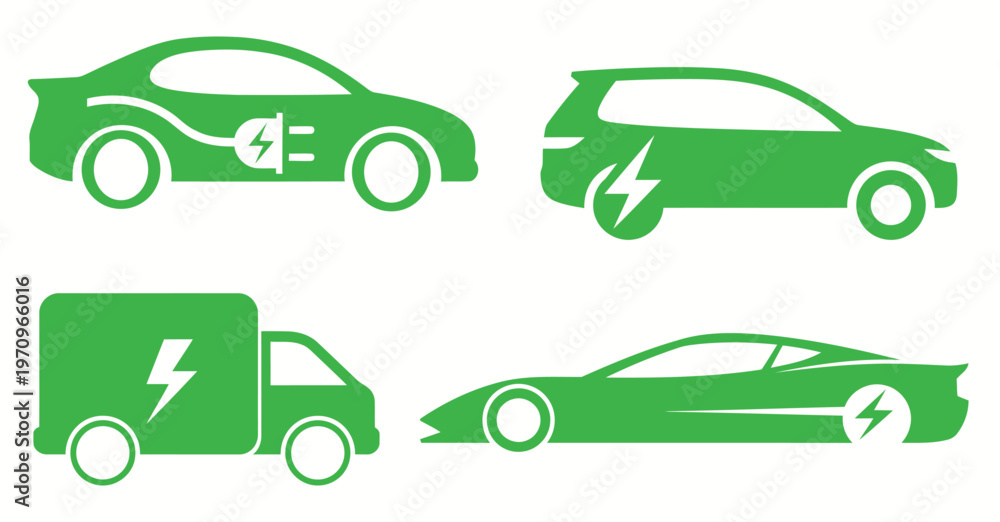 Naklejka premium Electric Vehicle Icons for Sustainable Green Transport Concept