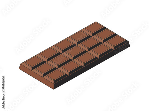 A chocolate bar with rectangular pieces on a white background