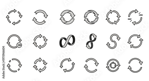 Vector Set of Cycle Arrows, Refresh, Reload, and Infinity Loop Icons