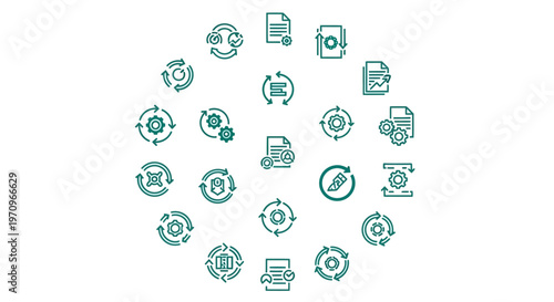 Workflow Automation Process Line Icons Set for Business and Data Management