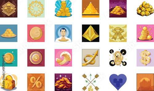 Collection of finance, wealth, and money vector illustrations, suitable for various design projects.
