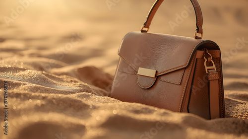 closeup of woman handbag on the sand