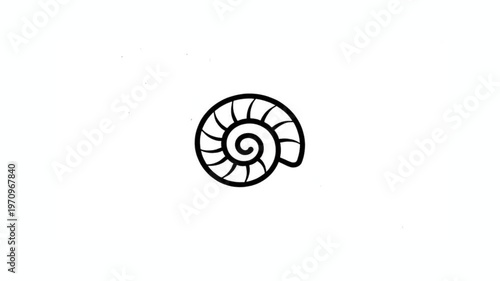 A simple, stylized black and white line drawing of a nautilus shell, showcasing its iconic spiral pattern.