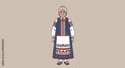 Elderly woman in traditional folk costume, illustration
