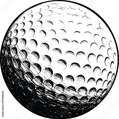 An illustration of a golf ball featuring a rough, distressed, and grunge texture.