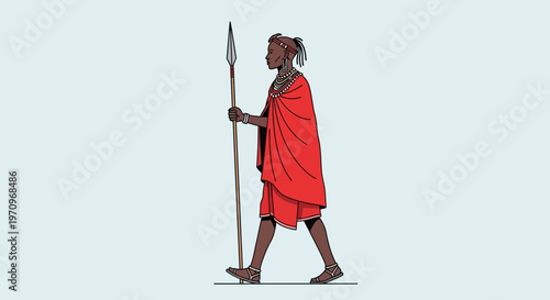 Maasai Warrior with Spear in Traditional Red Shuka