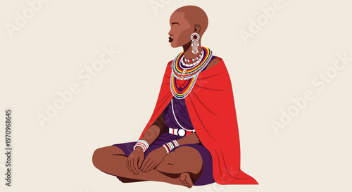 Maasai Woman Meditating in Traditional Attire