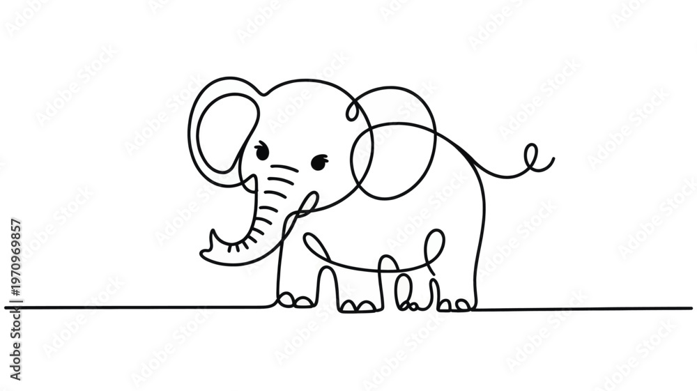 Fototapeta premium Cute elephant line art cartoon animal outline vector illustration