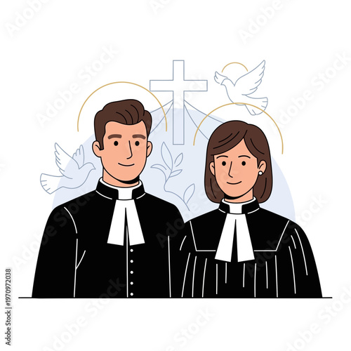 Christian Clergy Couple, Pastor and Priest, Religious Ministry, Faith Symbolism
