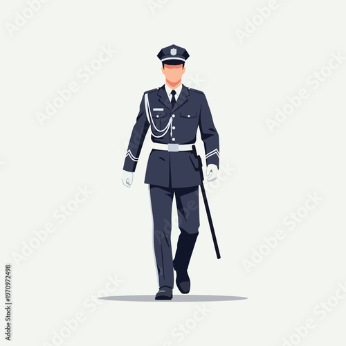 Police Officer Walking Uniformed Service Man