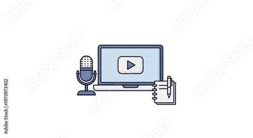 Laptop with YouTube and microphone setup.