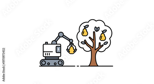 Machine Harvesting Fruit From Tree.