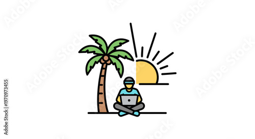 Man sitting under a palm tree.
