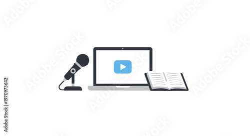Microphone and laptop with YouTube logo.
